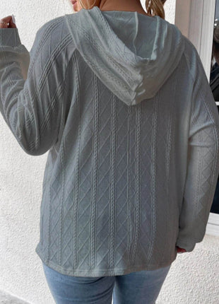 Textured Drawstring Kangaroo Pocket Hoodie - MimiStylez