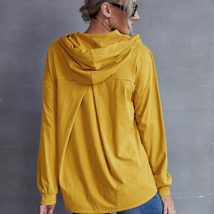 Drawstring Pocketed Dropped Shoulder Hoodie - MimiStylez
