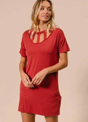 BiBi Front Cutout Mini Tee Dress with Pockets - MimiStylez