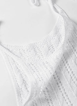 Tie Straps Wave Stripes Textured Eyelet Knitted Vest - MimiStylez