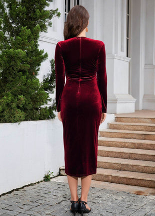 Ruched Slit Surplice Wrap Dress - MimiStylez
