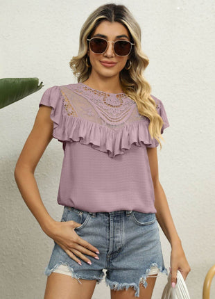 Spliced Lace Ruffled Blouse - MimiStylez