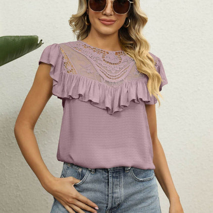 Spliced Lace Ruffled Blouse - MimiStylez