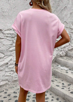 Round Neck Short Sleeve Mini Dress - MimiStylez