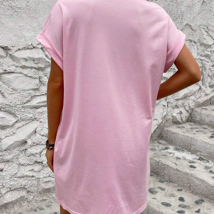 Round Neck Short Sleeve Mini Dress - MimiStylez