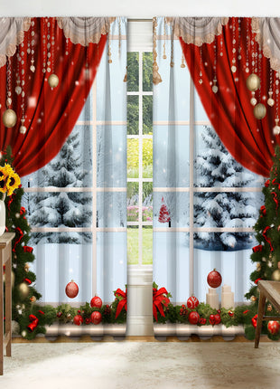 2PCs Christmas Curtain 3D Printing Curtain