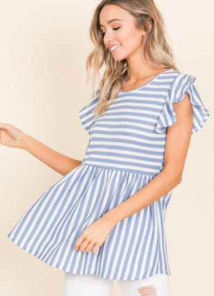 BOMBOM Striped Round Neck Blouse - MimiStylez