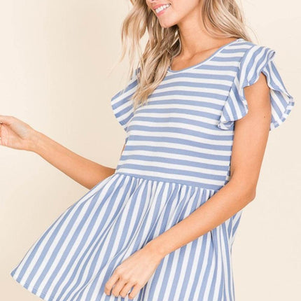 BOMBOM Striped Round Neck Blouse - MimiStylez