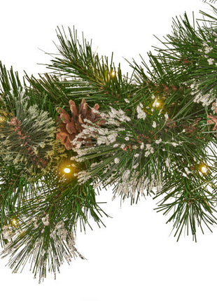 9FT Christmas Garland With 20 Pine Cones And 50 Warm White LED Lights