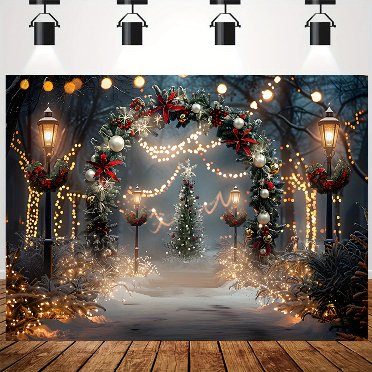 Snowy Wonderland Christmas Backdrop - Vinyl Photography Background with Pearl Forest & Pine Tree Design for Family Parties and Photo Studio Decor