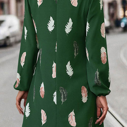 Feather Print V-Neck Dress - MimiStylez