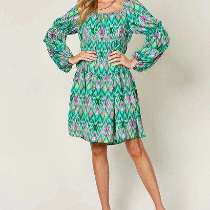 Double Take Full Size Printed Long Sleeve Dress - MimiStylez