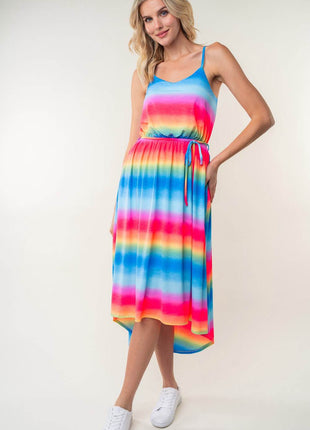 White Birch Full Size Ombre Striped Midi Cami Dress - MimiStylez