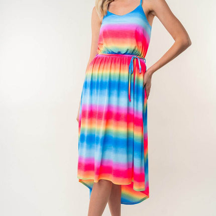 White Birch Full Size Ombre Striped Midi Cami Dress - MimiStylez