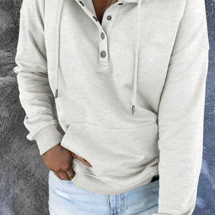 Dropped Shoulder Long Sleeve Hoodie with Pocket - MimiStylez