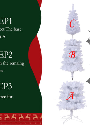 7.5 Feet White Slender Faux Christmas Tree Including Foldable Metal Stands