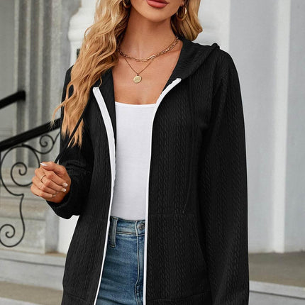 Drawstring Zip Up Long Sleeve Hoodie - MimiStylez
