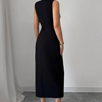 Bow Slit Round Neck Sleeveless Dress - MimiStylez