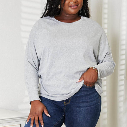 Double Take Seam Detail Round Neck Long Sleeve Top - MimiStylez