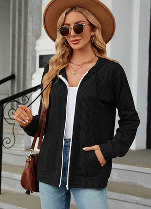 Drawstring Zip Up Long Sleeve Hoodie - MimiStylez