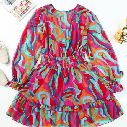 Printed Flounce Sleeve Mini Dress - MimiStylez
