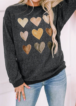 Heart Round Neck Dropped Shoulder Sweatshirt - MimiStylez