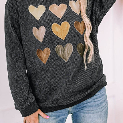 Heart Round Neck Dropped Shoulder Sweatshirt - MimiStylez