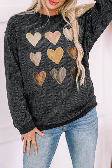 Heart Round Neck Dropped Shoulder Sweatshirt - MimiStylez