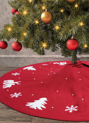 Christmas Tree Skirt Floor Mat Decoration Home Decoration Knitted Floor Mat Decoration Pearl Embellishment