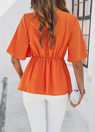 Surplice Tie Waist Half Sleeve Blouse - MimiStylez