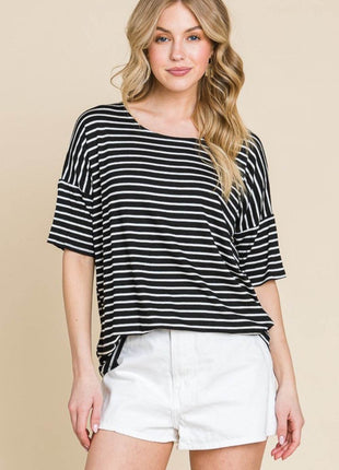BOMBOM Striped Round Neck T-Shirt - MimiStylez
