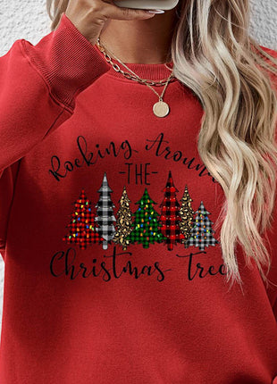 Christmas Tree Graphic Round Neck Sweatshirt - MimiStylez
