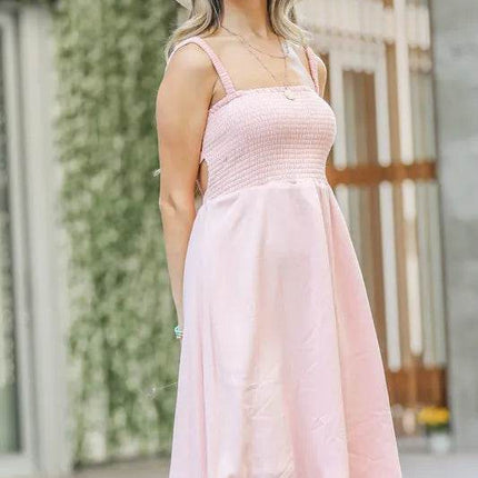 And The Why Smocking Open-Back Sleeveless Midi Dress - MimiStylez