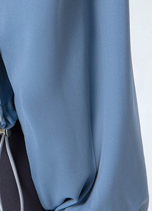 Drawstring Zip Up Dropped Shoulder Active Outerwear - MimiStylez