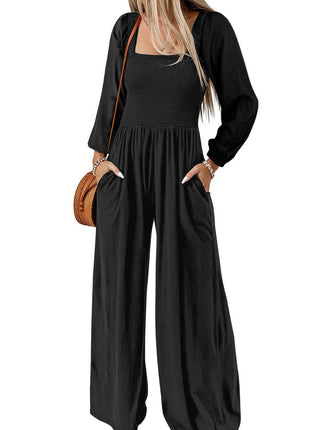 Square Neck Raglan Sleeve Jumpsuit with Pocket - MimiStylez