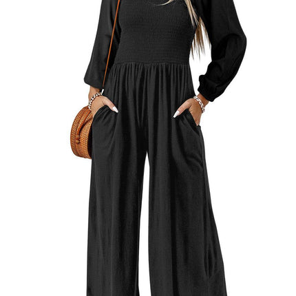 Square Neck Raglan Sleeve Jumpsuit with Pocket - MimiStylez