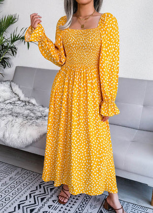 Smocked Square Neck Flounce Sleeve Dress - MimiStylez