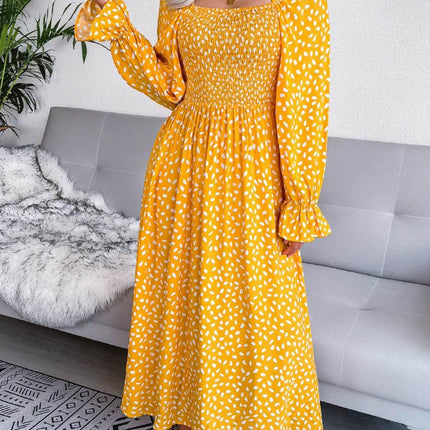 Smocked Square Neck Flounce Sleeve Dress - MimiStylez