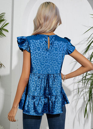 Full Size Ruffled Leopard Cap Sleeve Top - MimiStylez