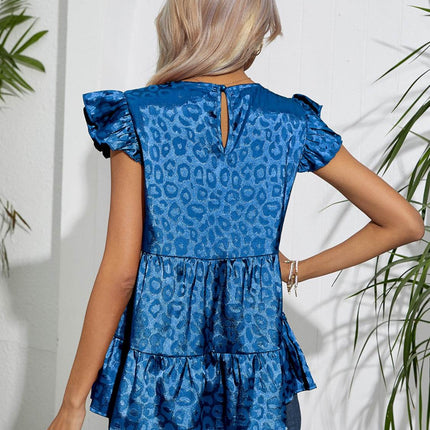 Full Size Ruffled Leopard Cap Sleeve Top - MimiStylez
