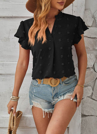 Swiss Dot Notched Cap Sleeve T-Shirt - MimiStylez