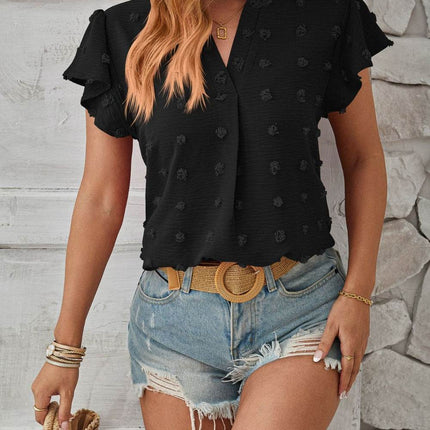 Swiss Dot Notched Cap Sleeve T-Shirt - MimiStylez