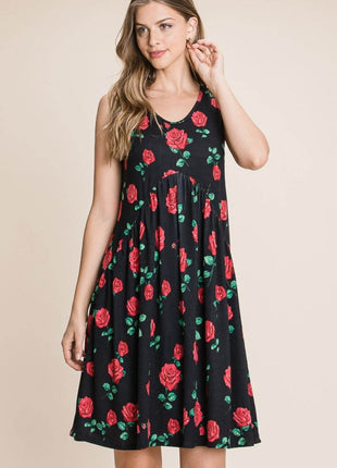 BOMBOM Floral Ruched Tank Dress - MimiStylez