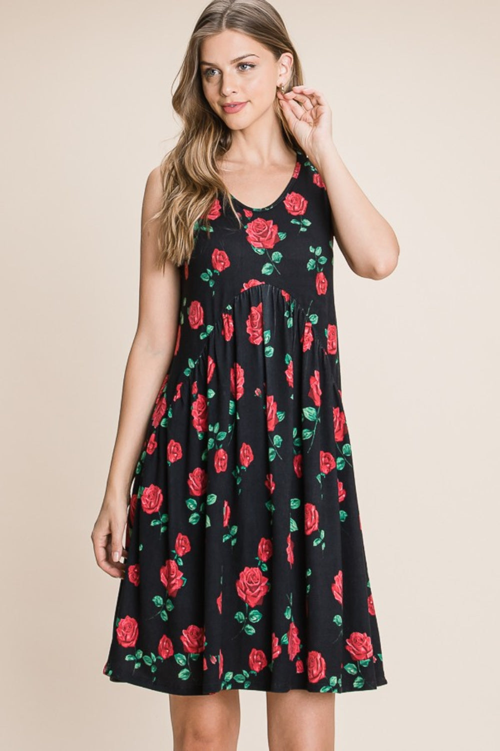 BOMBOM Vestido sin mangas con pliegues florales