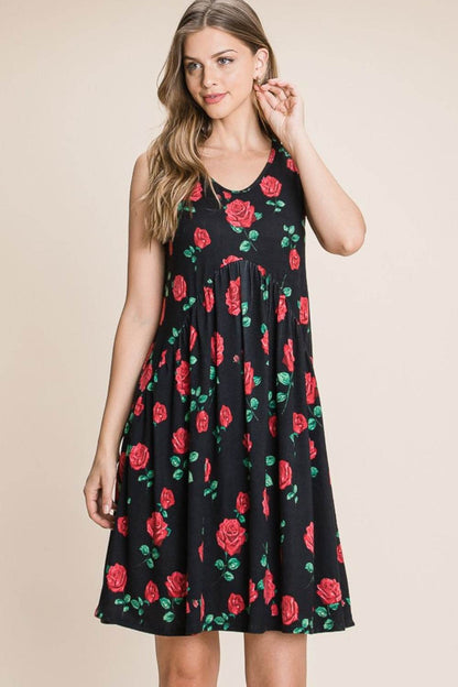 BOMBOM Floral Ruched Tank Dress - MimiStylez
