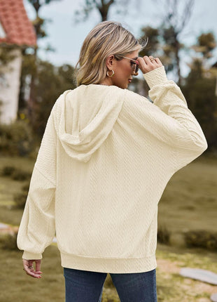 Zip Up Drawstring Long Sleeve Hooded Jacket - MimiStylez