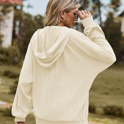 Zip Up Drawstring Long Sleeve Hooded Jacket - MimiStylez