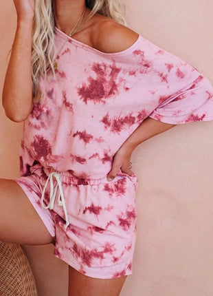 Tie-Dye Half Sleeve Top and Shorts Set - MimiStylez