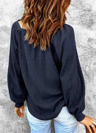 Square Neck Waffle-Knit Top - MimiStylez