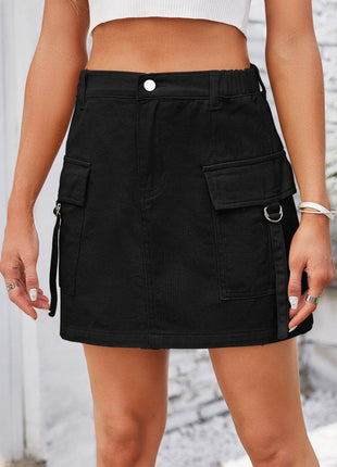 Pocketed Buttoned Denim Skirt - MimiStylez